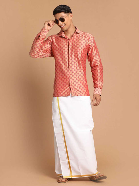 Men's Pink Silk Blend Printed Shirt